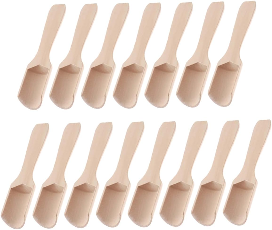 SOLUSTRE 15pcs Wooden Tea Scoop and Small Salt Shovel Set Flat Handle 2.8x11cm Natural Wood Teaware Accessory for Loose Leaf Tea and Seasoning