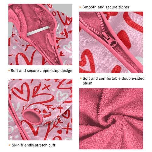 OTVEE Valentine Pink Doodle Hearts Kids Hoodie Jacket Fall Spring Full Zip Warm Outwear Coat3