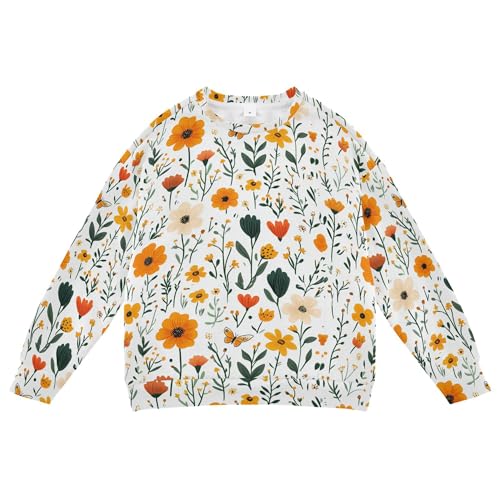 JUNZAN Daffodil Sunflower Butterflies White Little Girls Sweatshirts Hoodies Long Sleeve Kids Pullover Hoodie Party 4T