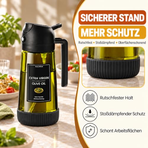 CXINYI 470ml Öl Sprühflasche, 2-in-1 Ölsprüher mit Silikonmatte Schwarz – Ansicht 3