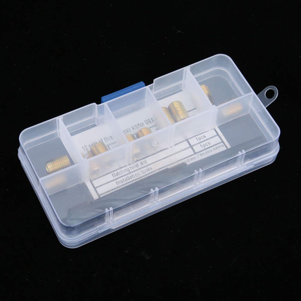 Ymiko Thread Inserts for Metal, 12pcs M6x1 Thread Repair Kit Helicoil Repair Kit Self Tapping Insert Drill Bit Installation Tool