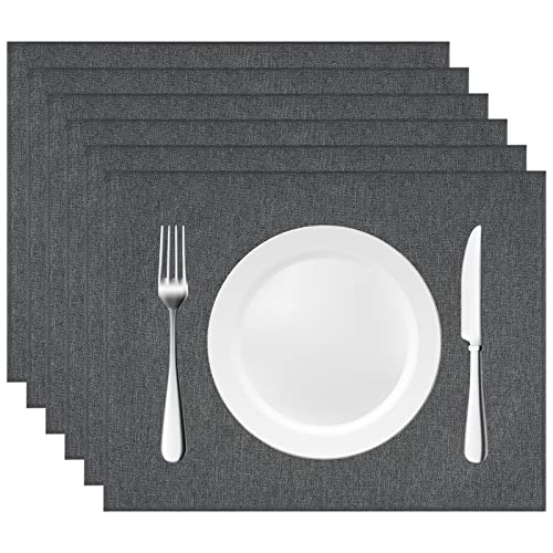 Jehdhe Cloth Placemats Set Of 6, Heat Resistant And Machine Washable Table Mats For Dinning, Linen Table Placemats For Kitchen Decor, 11.8 X 15.7 Inch, Dark Grey #TOP2