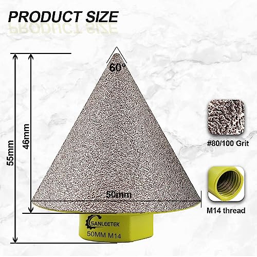 Diamond Beveling Chamfer Bits 50mm SANLEETEK Cone Tile Bits for Shaping Enlarging Grinding Existing Holes in Ceramic Tile Porcelain Marble Granite M14 Thread - Image 2