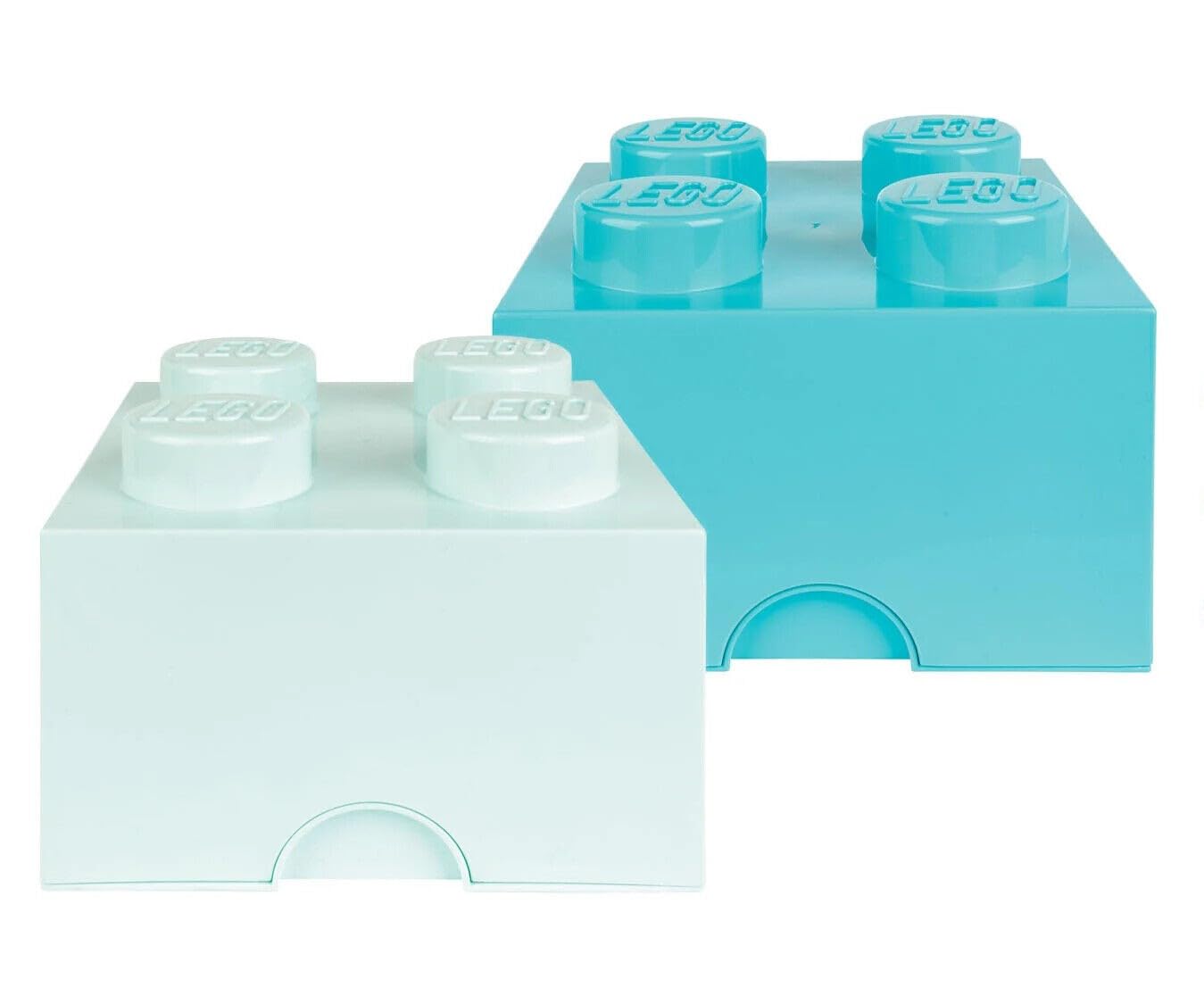LEGO Caja de almacenamiento con 4 botones, apilable, juego de 2 unidades, color azul