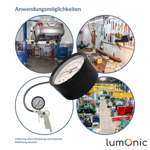 Lumonic I Manometer 0-6,0bar I 1/4 Zoll I Klasse 2,5 I Anschluss hinten I Durchmesser 50mm I Druckmesser I für Druckluft und Wasser
