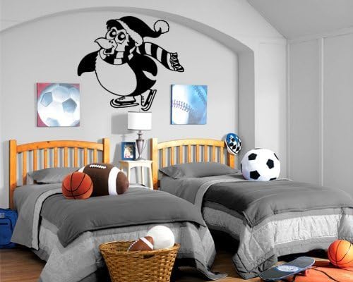 Baby Penguin Ice Skating Winter Sports Kids Room Mural Wall Art Decor Vinyl Sticker P025