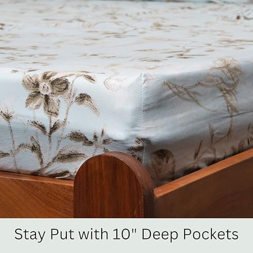Image of Amazon Brand - Umi Cotton Elastic Fitted Bedsheet, King Size 78x72 Inches, Elastic Fit Bed Sheet, 10 Inch Deep Pocket, Soft Breathable Bedding, Durable Easy Care, with Pillow Cover-Breeze Blossom