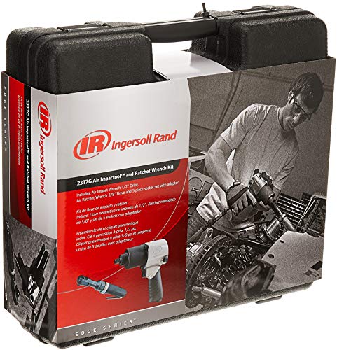 Ingersoll Rand 2317G Edge Series Kit with 231G Air Impact Wrench, 170G Air Ratchet Wrench, 5 Piece Socket Set and Storage Carry Case, Ergonomic Grips, Black