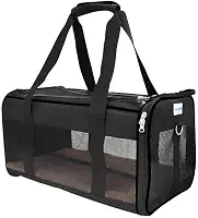 Bolsa Transporte Pet para Avião Cabine Viagem Ventilação Cães e Gatos Reforçada até 10kg Tela Arejada Alça e Tapete Removível Preta - Duke & Dixie