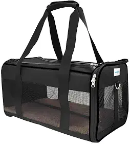 Bolsa Transporte Pet para Avião Cabine Viagem Ventilação Cães e Gatos Reforçada até 10kg Tela Arejada Alça e Tapete Removível Preta - Duke & Dixie