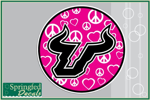 USF BULLS BULL HORNS PINK PEACE & LOVE CIRCLE 6" Vinyl Decal South Florida Car Truck Sticker