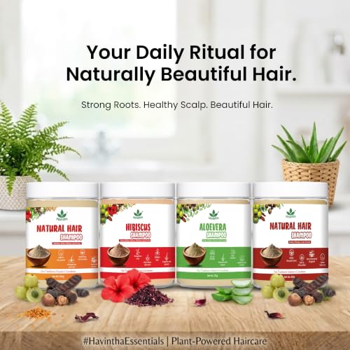 Image of Havintha Natural Herbal Powder Shampoo Combo for Hair Care - 4 Types (227g Each) | Ayurvedic Hair Cleanser with Amla, Reetha, Shikakai & Herbs | Chemical-Free, Sulfate-Free Herbal Shampoo Powder for Men & Women