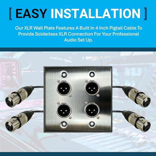Placa de pared de audio XLR DIYTECH con 4 puertos sin soldadura macho hembra 4