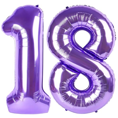 Image of Purple Number 18 Balloon 40 Inch, 18th Birthday Party Decorations, Giant 18 Foil Balloon for Party Supplies