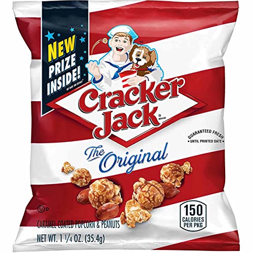 Cracker Jack The Original, 1.25 oz Bags Pack of 12 Caramel Coated Popcorn and Peanuts Snack comes with Bonus Inspirational Magnet by D'Elite Box - image 1
