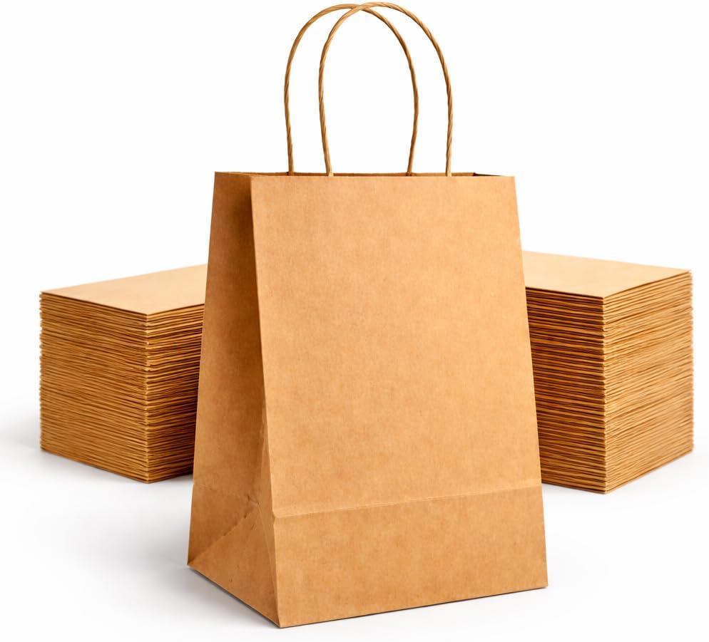HURUC 30 PCS Brown Paper Bags with Handles, Large 130 GSM Thick Kraft Gift Bags, Eco-Friendly Shopping Bags for Retail, Wedding, Christmas, Easter, Birthday Party, DIY & Merchandise 12.2x9.84x4.7 inch
