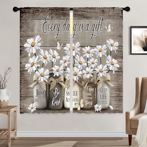 Laifzere Farmhouse Floral Curtains, Rustic Vintage Flower Country Window Curtains