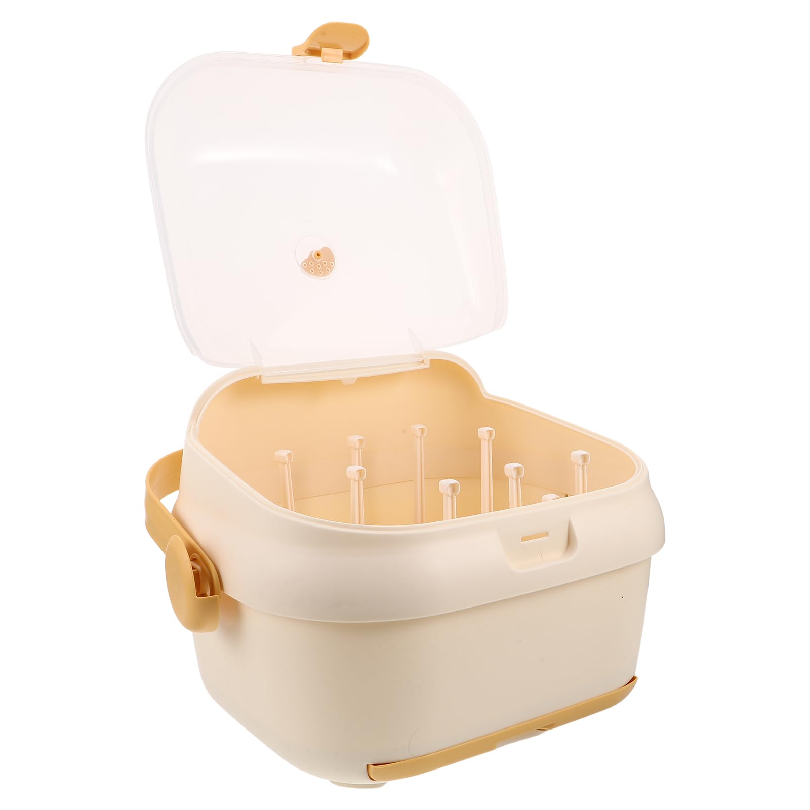 VICASKY Séchoir à Biberons Portable Anti-poussière avec Couvercle, Boîte de Rangement 32,3 X 28,4 X 24,4 Cm, Jaune, Égouttoir Pratique pour Séchage Rapide et Organisation Bébé