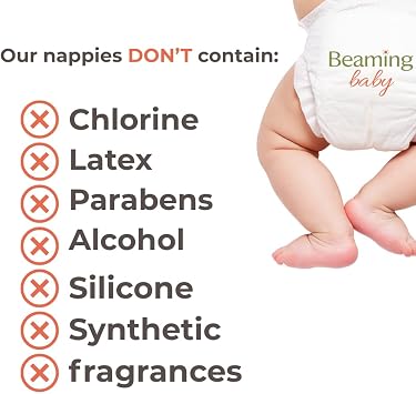 Beaming Baby Organic Bamboo Nappies - Size 5 (15-19 kg / 33-44 lbs), 88 Biodegradable Nappies (4 X 22) Monthly Pack | Hypoallergenic, Ideal for Sensitive Baby Skin, Recyclable Paper Packaging