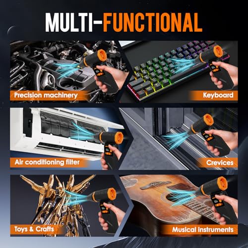 Taimimy Electric Air Duster,210000RPM Super Power Cordless Elektrische Staubgebläse,100-Gang,Unendlich Variable Geschwindigkeiten, mit Akku und Licht für Computer, Tastatur, Haus, Auto