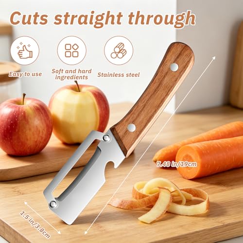 Image of 2pcs Multifunctional Vegetable Peeler for Kitchen, Stainless Steel Peeler | Vegetable peeler with wooden handle and bottle opener, stainless steel, dishwasher safe, non-slip ergonomic handles