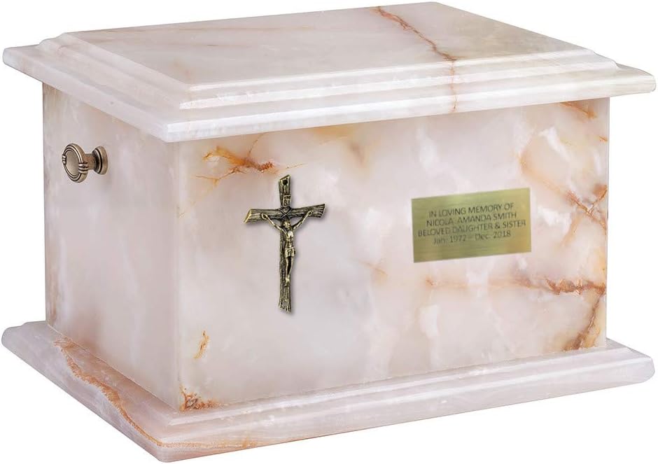 Onyx casket Cremation urn for Human Ashe Stone URN Adult Personalised Memorial (Cross + Memorial Plaque)