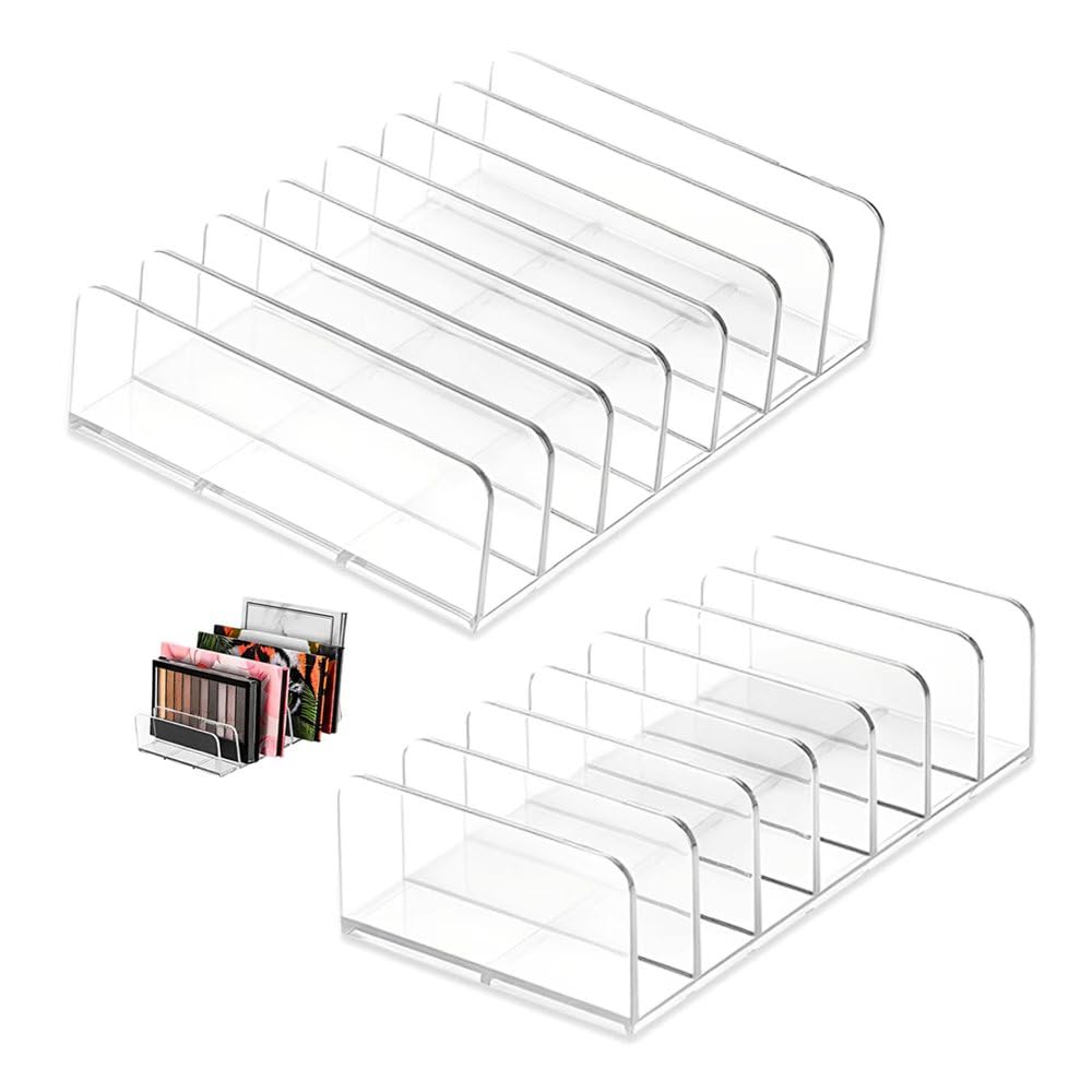 2 Pezzi Organizer Palette Make Up,Organizer Trucchi Cassetti,Porta Palette Make Up Trasparente,Porta Ombretti Plastica,Organizzatore Trucchi con 7 Scomparti,Organizzatore Cosmetici per Fard
