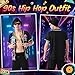 WILDPARTY 80s 90s Outfit for Men, Hip Hop Costume Baseball Jersey Shirt Shorts Bucket Hat Gold Chain Sunglasses Rapper Accessories 1990s Party Costume AllBlack-S