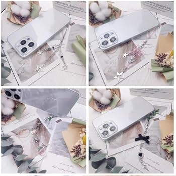 Amaxiu Hangertje voor mobiele telefoon, 4 stuks, schattige bedels, roze, aardbeien, vlinder, ster, telefoon, bedelaccessoires voor de meeste