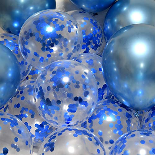 Image of Blue Confetti Balloons 12 inch, 50 Pcs Clear Balloons with Blue Confetti Glitter for Birthday Wedding Baby Shower Christmas Party Decoration