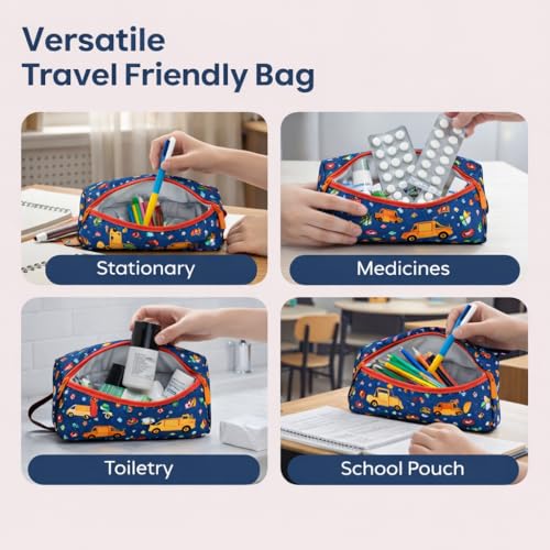 Image of MiniTravel Organizer | Multipurpose All-in-One Compact Durable, Lightweight, Waterproof, Bag | Travel Friendly Pouch | Ideal for Stationary, Medicines, Accessory (Transport Print)
