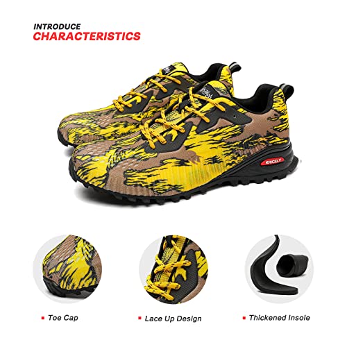 Kricely Men's Trail Running Shoes Fashion Hiking Sneakers For Men Golden Tennis Cross Training Shoe Mens Casual Outdoor Walking Footwear Size 8.5 #TOP5