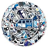 50Pcs Police Car Theme Stickers Set - Various Cool Police Vehicle Patterns, Safe Material, Removable & Reusable, Ideal for Kids' Toys, Scrapbooking, Laptop Decoration（P car）