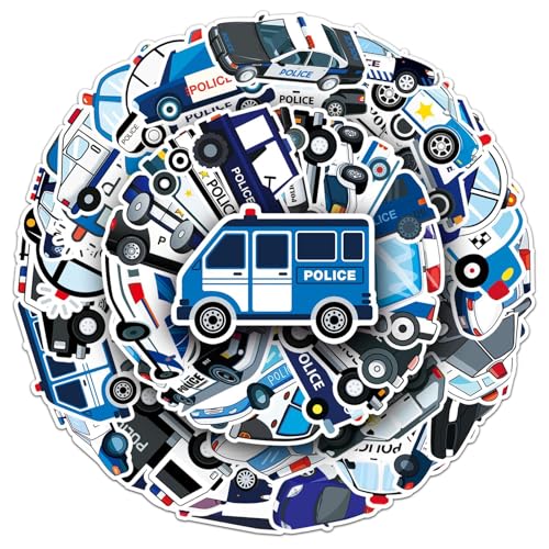 50Pcs Police Car Stickers - Various Cool Police Vehicle Patterns Safe Material Removable & Reusable Scrapbooking Laptop DecorationP car
