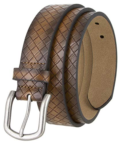 WYOMING Men's Diamond Pattern Leather Belt Antique Silver Buckle 1 3/8" Wide2