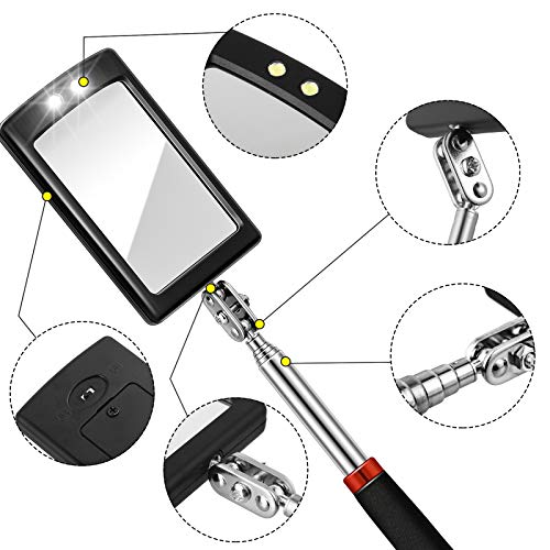 Led Mirror Inspection Telescoping Inspection Mirror Round Mirror Square Mirror Inspection Tool For Check The Condition Of The Vehicle, Observe The Eyelashes, Mouth And Other Small Parts (2 Pieces) #TOP3