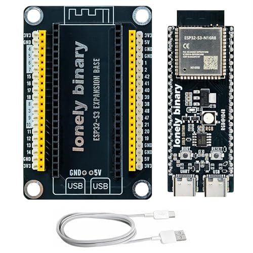Image of Lonely Binary ESP32-S3 N16R8 2.54mm Expansion Board for Arduino IDE | 16MB Flash, 8MB PSRAM, 240MHz; WiFi + BT 5.0 LE; dual USB-C 5V, VIN 5-12V; 2.54mm GPIO breakout, male /female; MicroPython