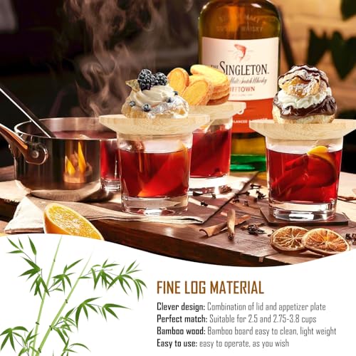 AKONE Weinglas Topper Holz, 6 Stück Wine Glass Charcuterie Topper, 10cm Rund Holz Weinglas Aufsatz Vorspeisentelle, Weingläser Topper für Desserts, Getränke, Familienessen, Partyzubehör