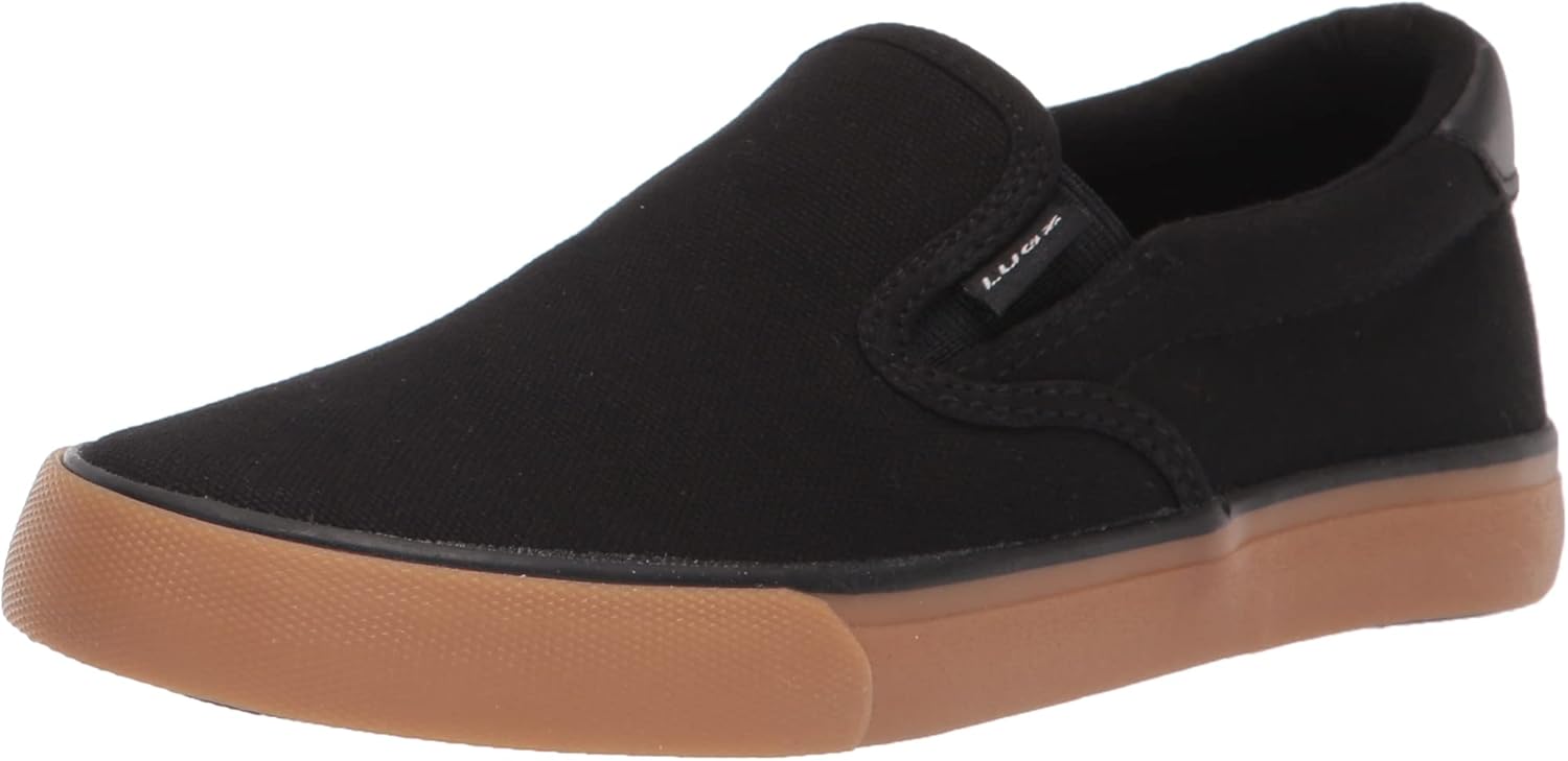Lugz Clipper Classic Slip-on Fashion Sneaker, Black/Gum, 13 US Unisex Big Kid