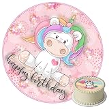 J&M DECO Tortenaufleger Einhorn – essbare Kuchendeko Ø 20 cm – Tortenbild...