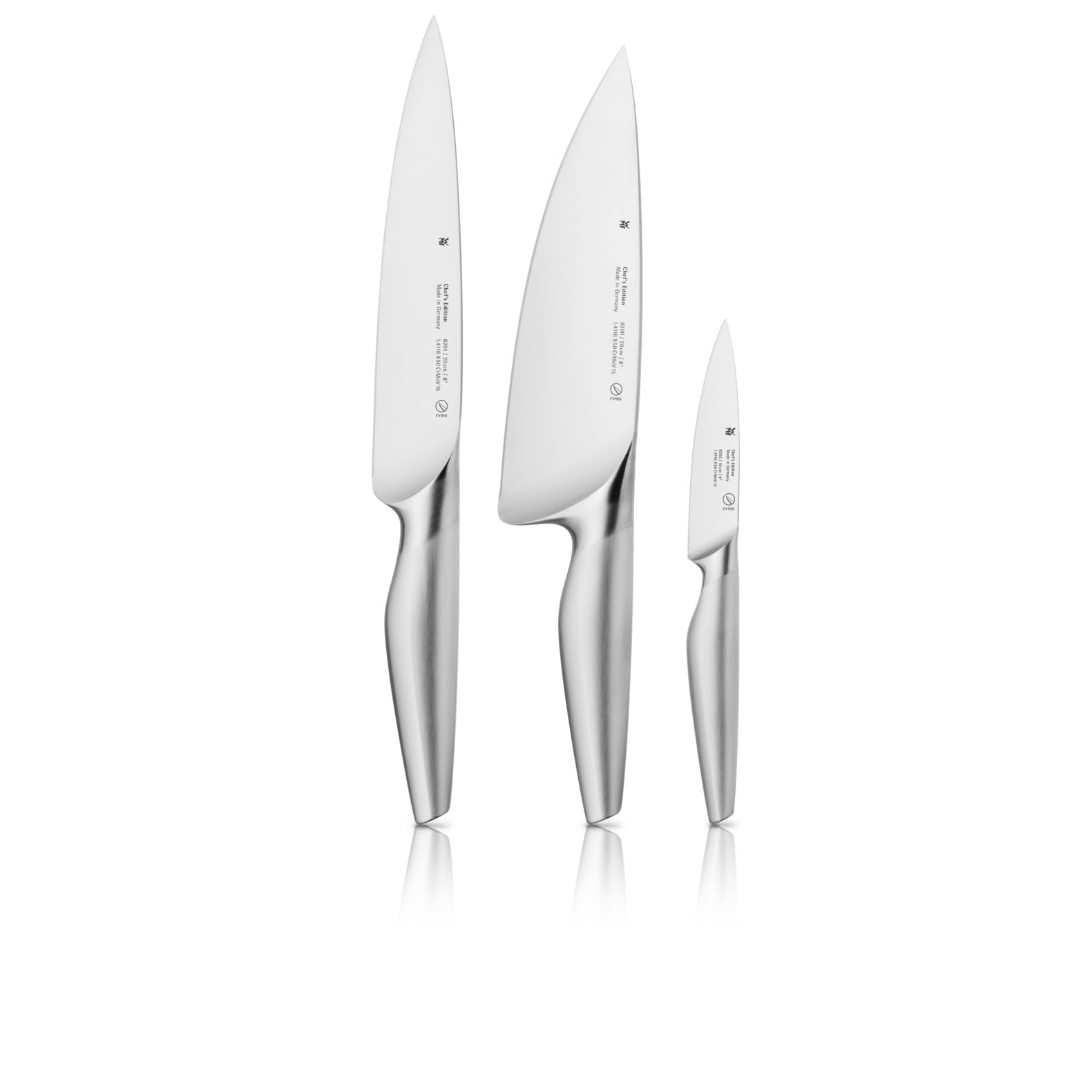 WMF Chef's Edition set de couteaux 3 pièces, Made in Germany, 3 couteaux forgés, couteaux de cuisine, couteaux de chef, couteaux à viande, couteaux d'office, coupe performante, lame spéciale en acier
