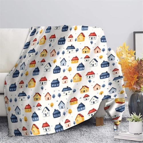 Plaid de voyage 3D imprimé village aquarelle, microfibre douce compacte - 5
