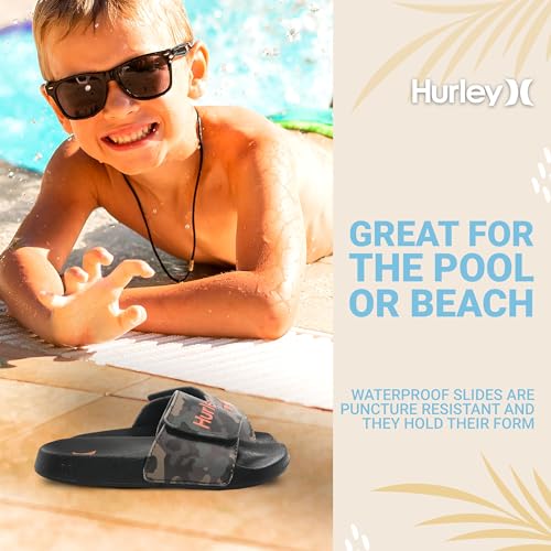 Image of Hurley Kids NAIA Slides Adjustable Strap Slip-On Sandals Indoor and Outdoor EVA Footbed Shower Slides for Girls and Boys