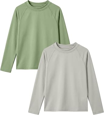 JiAmy 2 Pack Boys Girls Swim Shirt Long Sleeve Rash Guard UPF+ 50 Sun Protection Swimsuit Top Quick Dry Swimwear 3-12Y