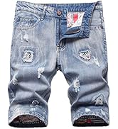 Lavnis Men's Moto Biker Jeans Shorts Ripped Distressed Denim Shorts with Broken Hole