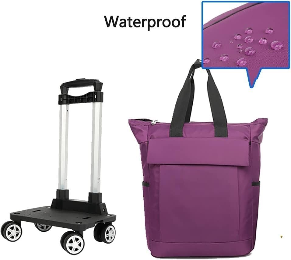 Faltbarer 2-in-1-Einkaufstrolley auf Rädern, tragbarer Einkaufswagen aus Aluminiumlegierung, mit abnehmbarer Einkaufstasche, ideal für Supermarkt und Reisen (schwarz) – Bild 3