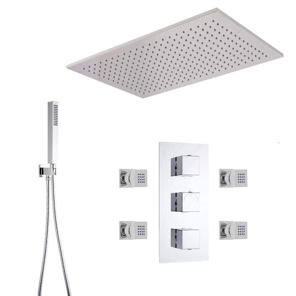 Milano Arvo Thermostatic Mixer Valve Ceiling Mounted Shower Head Handset Body Jets - Chrome