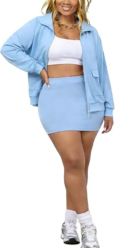 Ophestin 2 Piece Skirt Sets for Women Casual Outfits Jacket and Mini Skorts