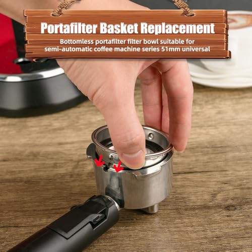 Image of 51mm Stainless Steel Coffee Filter Double Layer 2 Cups Filter Basket Stainless Steel Portafilter Basket Espresso Handle Compatible for Delonghi Derlla Portafilter Coffee Machine (1 Pack)