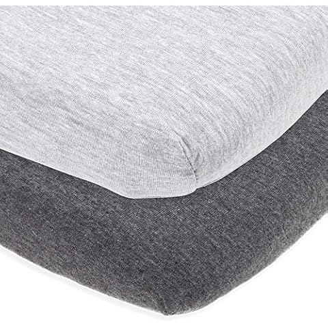 Cradle Sheets Fitted 18 x 36 – Compatible with Arms Reach Co Sleeper Clear Vue, Cambria, Mini Ezee Bassinets – Fits Without Bunching Mattress – Snuggly Soft Jersey Cotton – Heather Grey – 2 Pack Cover